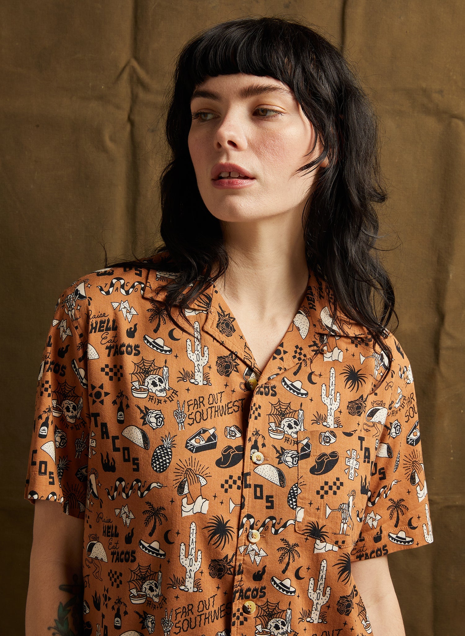 Raise Hell Eat Tacos Button-Up