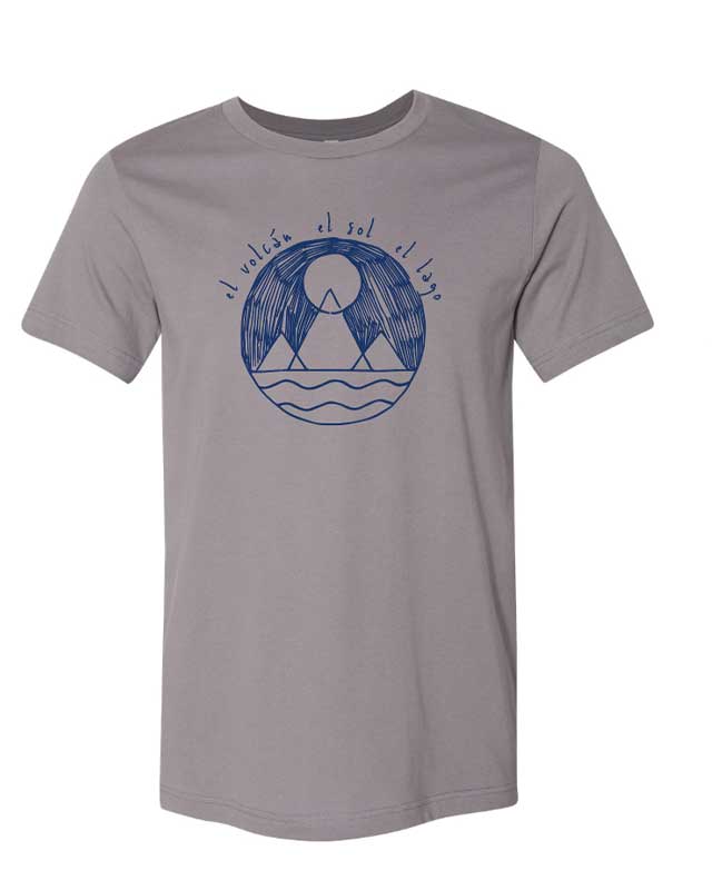 T-Shirt | Volcano + Sun + Lake | Blue Ink - Gray
