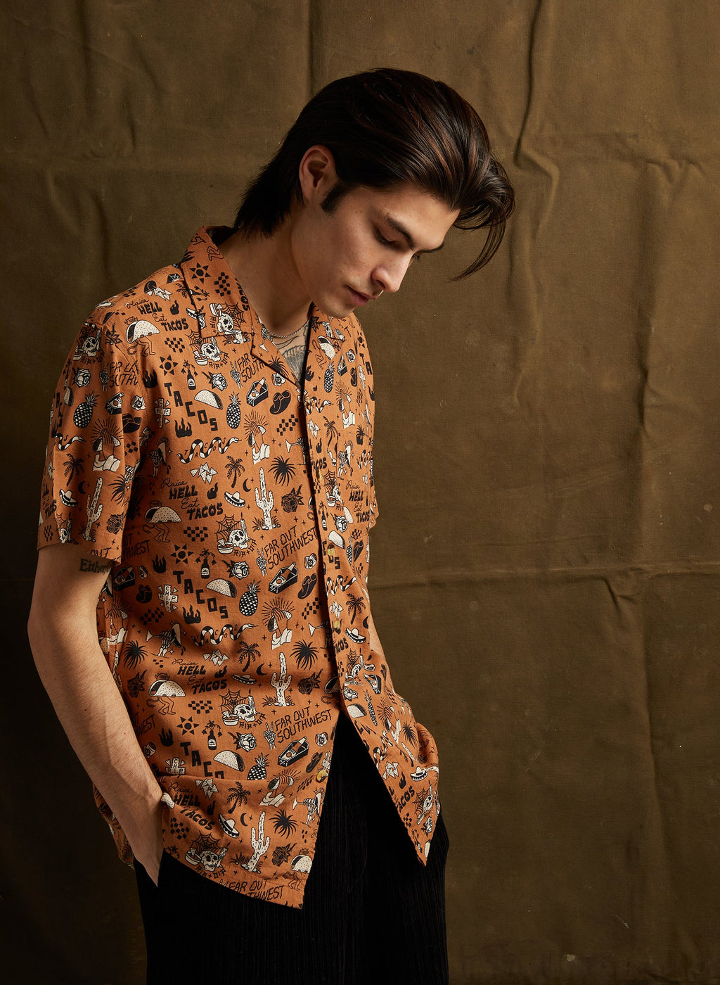 Raise Hell Eat Tacos Button-Up