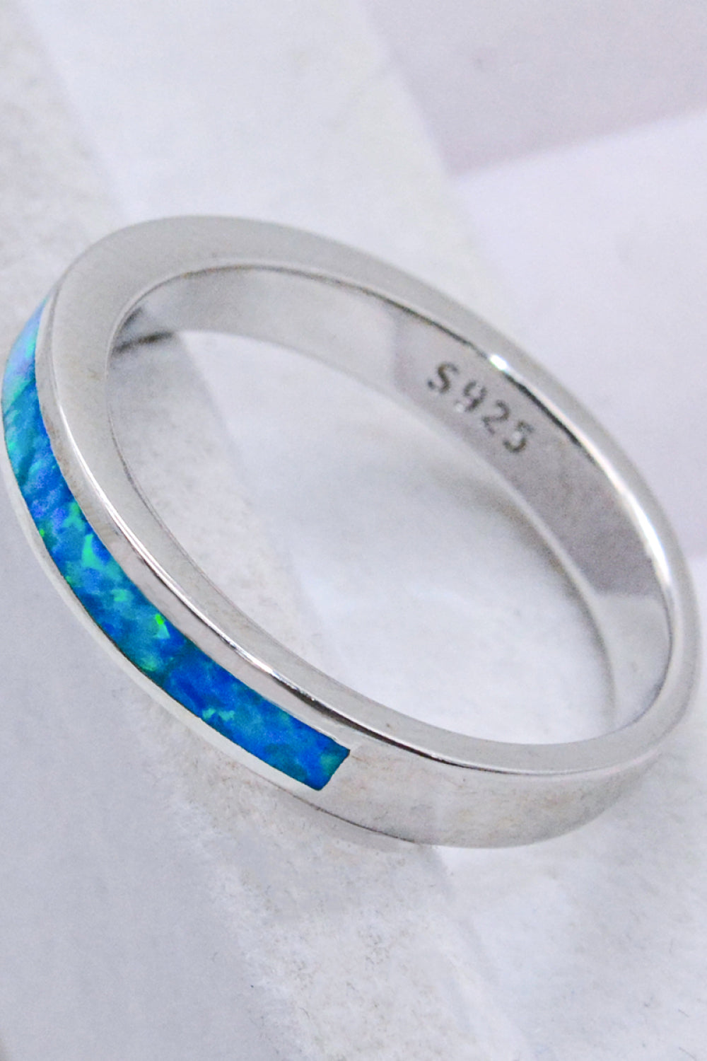Sterling Silver Opal Ring in Sky Blue