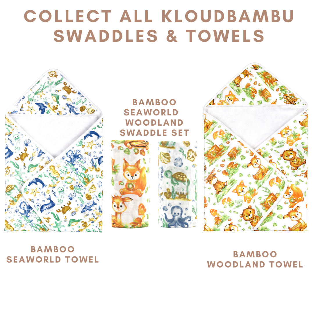 Bamboo Viscose Muslin Swaddle Blanket Set of 2, Ocean Life and Woodland Print