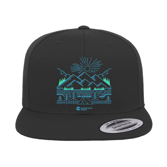 Camping Lines Embroidered Flat Bill Cap
