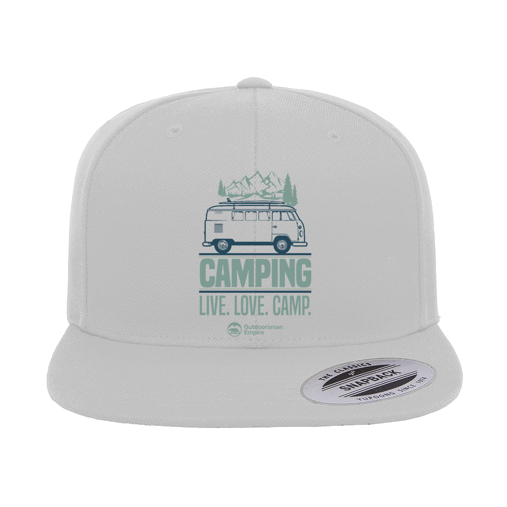 Camping Live Love Camp Embroidered Flat Bill Cap