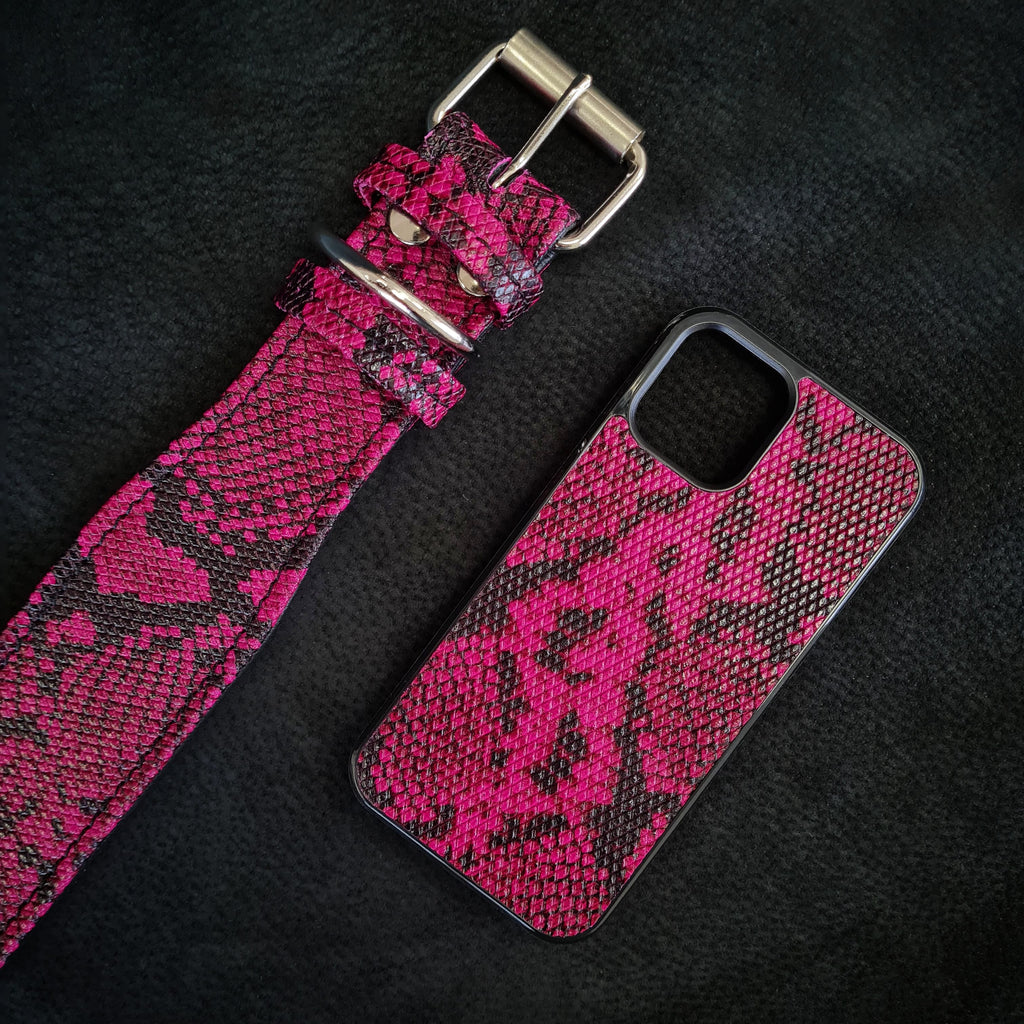 Bestia Pink "Rock Python" Leather Phone Case Pink