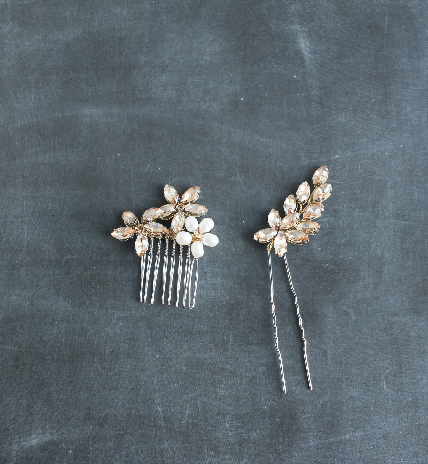 Daisy bridal crystal comb & hairpin set