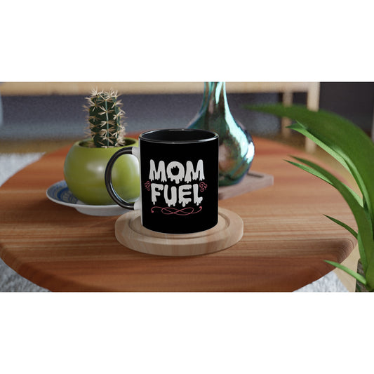White 11oz Ceramic Mug, Mom Fuel with Black Inside