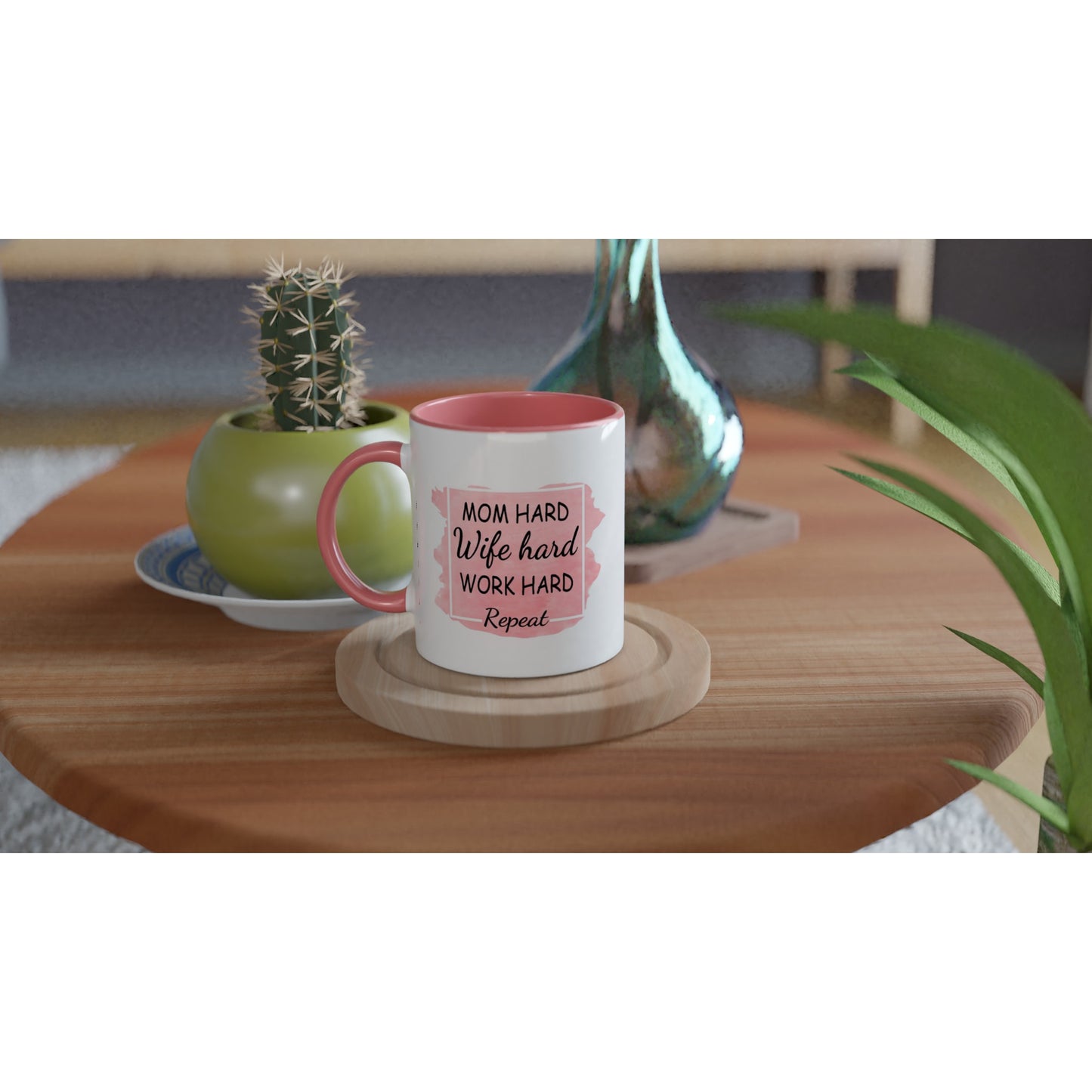 White 11oz Ceramic Mug, Mom Life with Pink Inside