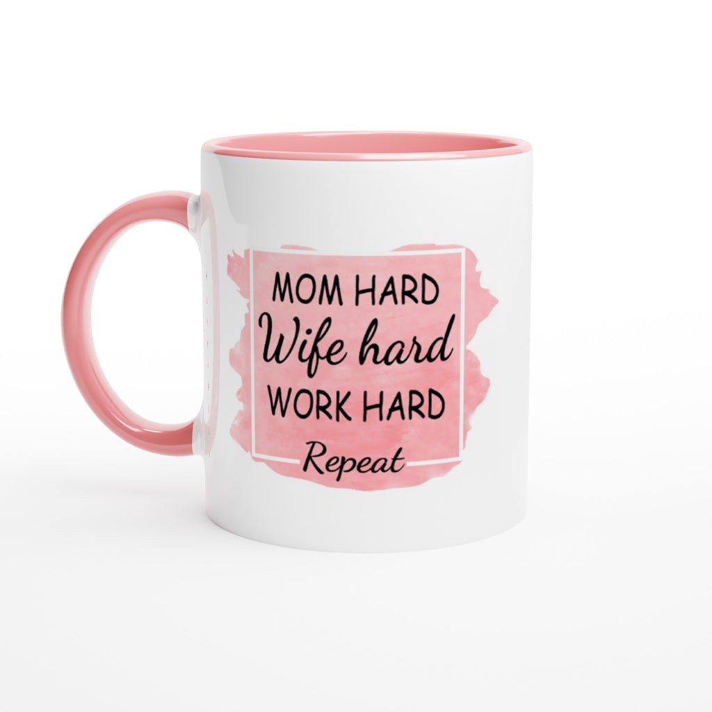 White 11oz Ceramic Mug, Mom Life with Pink Inside