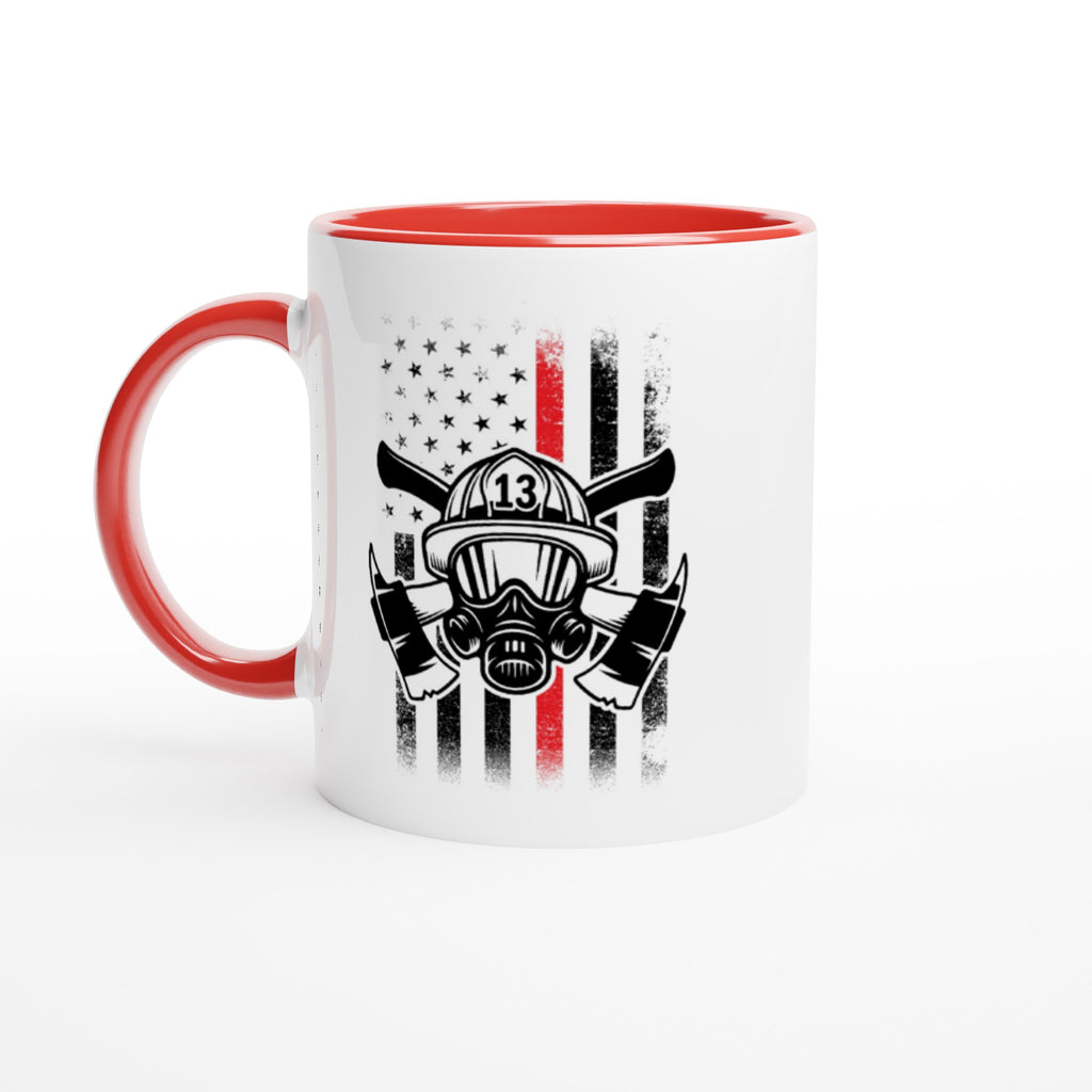 White 11oz Ceramic Mug, Fire Flag with Red Inside